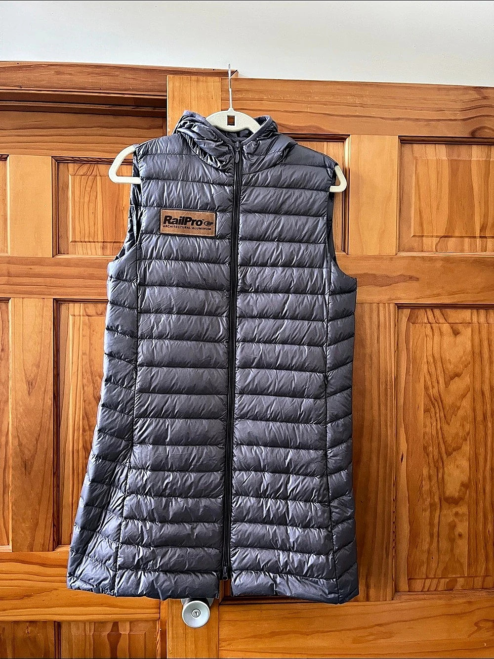 Women's Hooded Long Puffer Vest in Gray Like New